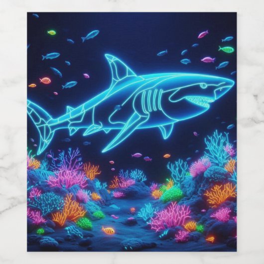 Kleurrijke neonhaai wijn etiket (Enkel label)