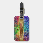 Kleurrijke Nep Glitter En Fonkelende Gouden Accent Bagagelabel (Voorkant verticaal)