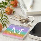 Kleurrijke Nep Glitter Persoonlijke Monogram Naam Sleutelhanger (Voorkant Rechts)