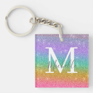 Kleurrijke Nep Glitter Persoonlijke Monogram Naam Sleutelhanger