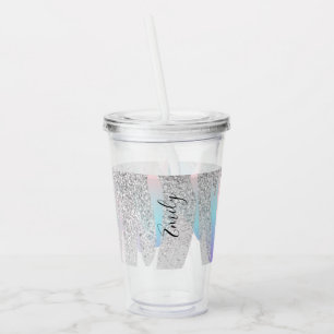 Kleurrijke nepschitterende monogramnaam    acryl drinkbeker