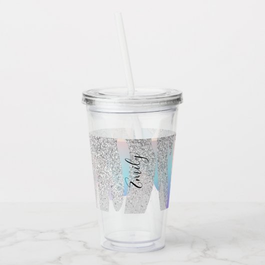 Kleurrijke nepschitterende monogramnaam    acryl drinkbeker (Links)