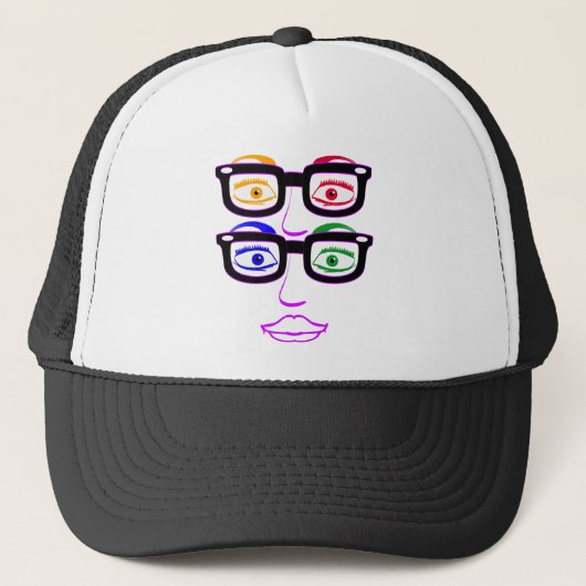 Kleurrijke Nerdy Bril Trucker Pet (Voorkant)