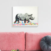 Kleurrijke neushoorn canvas afdruk (Insitu (Woonkamer))