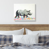 Kleurrijke neushoorn canvas afdruk (Insitu (Slaapkamer))