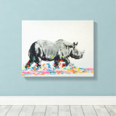 Kleurrijke neushoorn canvas afdruk (Insitu (Houten vloer))