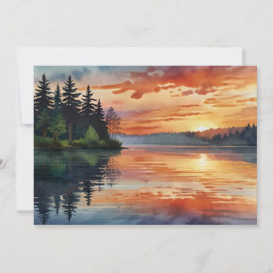 Kleurrijke nevelige meer waterverf kunst Zonsonder Feestdagenkaart