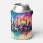 Kleurrijke New York Skyline Abstracte kunst Blikjeskoeler (Blikje Voorkant)
