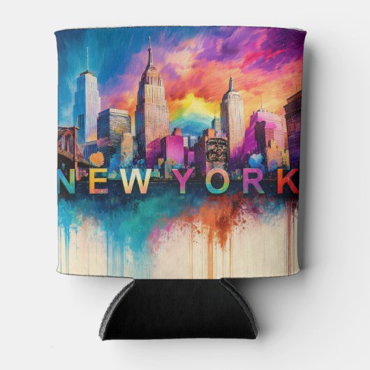 Kleurrijke New York Skyline Abstracte kunst Blikjeskoeler (Voorkant)