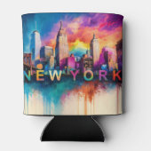 Kleurrijke New York Skyline Abstracte kunst Blikjeskoeler (Achterkant)