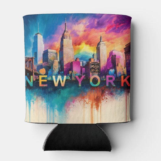 Kleurrijke New York Skyline Abstracte kunst Blikjeskoeler (Achterkant)