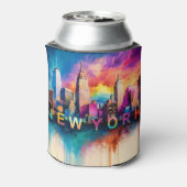 Kleurrijke New York Skyline Abstracte kunst Blikjeskoeler (Blikje Achterkant)