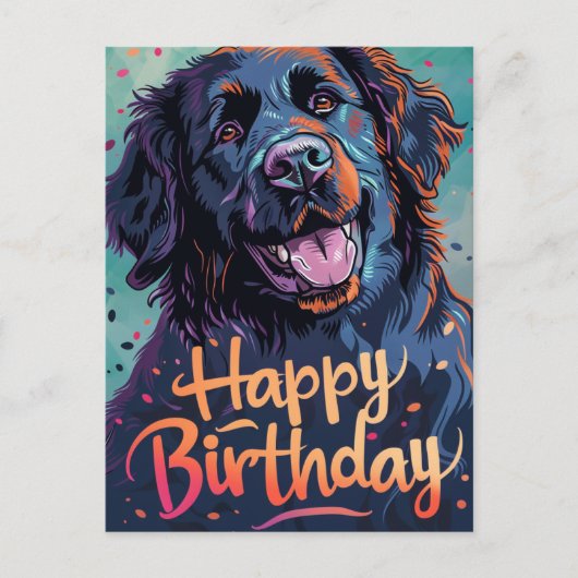 Kleurrijke Newfoundland hond Verjaardag Briefkaart (Voorkant)