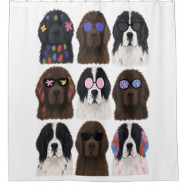 Kleurrijke Newfoundlands (Zwart, Bruin, Landseer) Douchegordijn