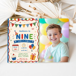 Kleurrijke NINE 9e Verjaardagsfeestje Kaart