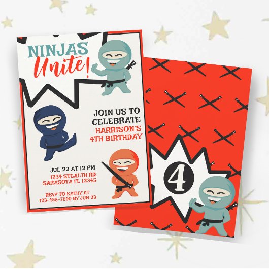 Kleurrijke Ninja Karate Verjaardag Kaart