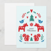 Kleurrijke Noordse Scandinavische vrolijke kerstfe Feestdagenkaart (Voorkant / Achterkant)