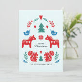 Kleurrijke Noordse Scandinavische vrolijke kerstfe Feestdagenkaart (Staand voorkant)