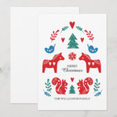 Kleurrijke Noordse Scandinavische Vrolijke Kerstmi Feestdagenkaart (Voorkant / Achterkant)