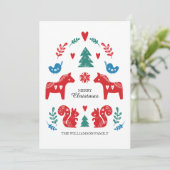 Kleurrijke Noordse Scandinavische Vrolijke Kerstmi Feestdagenkaart (Staand voorkant)