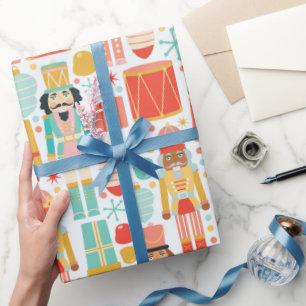 Kleurrijke Notenkraker Drums Kerstsneeuwvlokken Cadeaupapier