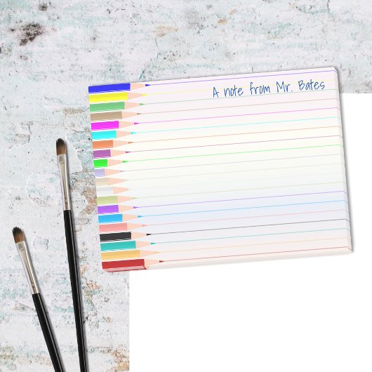 Kleurrijke notities van de kunstleraar op bedrukte post-it® notes