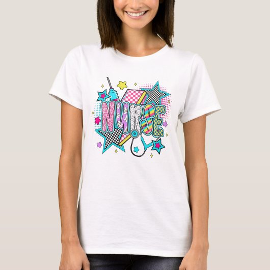 Kleurrijke Nurse Design Casual T-shirt (Voorkant)