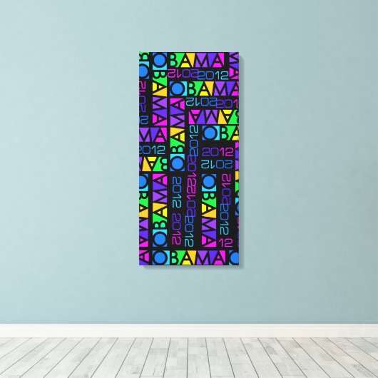 Kleurrijke OBAMA 2012 canvas print, 14 x 30 inch (Insitu (Houten vloer))