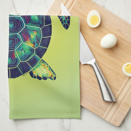 Kleurrijke Oceaan Zee Schildpad Levendige Mozaïek  Theedoek (Quarter Fold)