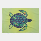 Kleurrijke Oceaan Zee Schildpad Levendige Mozaïek  Theedoek (Horizontaal)