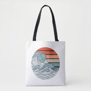 Kleurrijke oceaangolven esthetisch met strand was tote bag