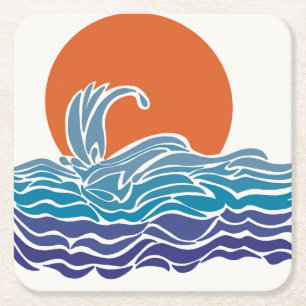 Kleurrijke oceaangolven met mooie zonsondergang kartonnen onderzetters