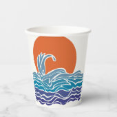 Kleurrijke oceaangolven met mooie zonsondergang papieren bekers (Voorkant)