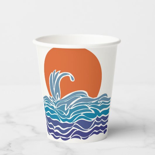 Kleurrijke oceaangolven met mooie zonsondergang papieren bekers (Voorkant)