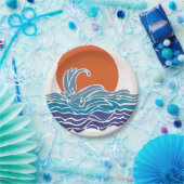 Kleurrijke oceaangolven met mooie zonsondergang papieren bordje (Feest)