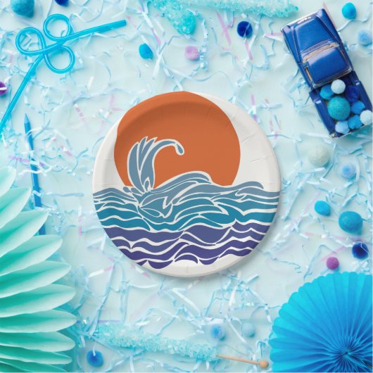 Kleurrijke oceaangolven met mooie zonsondergang papieren bordje (Feest)