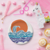 Kleurrijke oceaangolven met mooie zonsondergang papieren bordje (Feest)