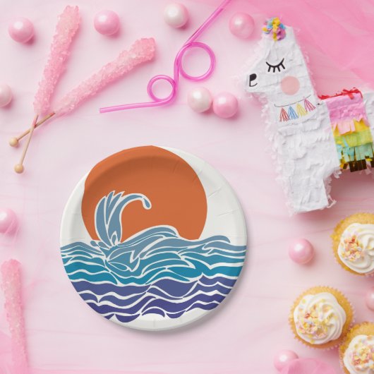 Kleurrijke oceaangolven met mooie zonsondergang papieren bordje (Feest)