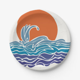 Kleurrijke oceaangolven met mooie zonsondergang papieren bordje