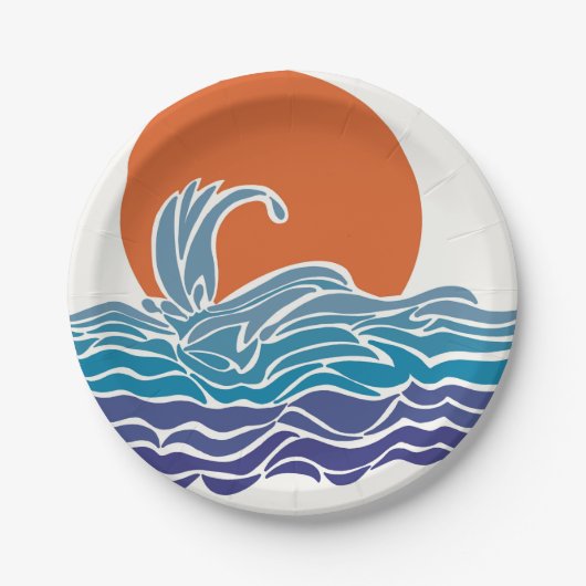 Kleurrijke oceaangolven met mooie zonsondergang papieren bordje (Voorkant)