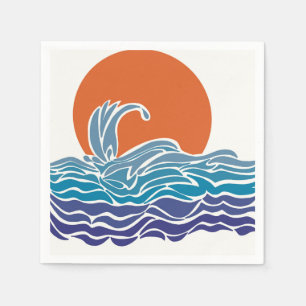 Kleurrijke oceaangolven met mooie zonsondergang servet