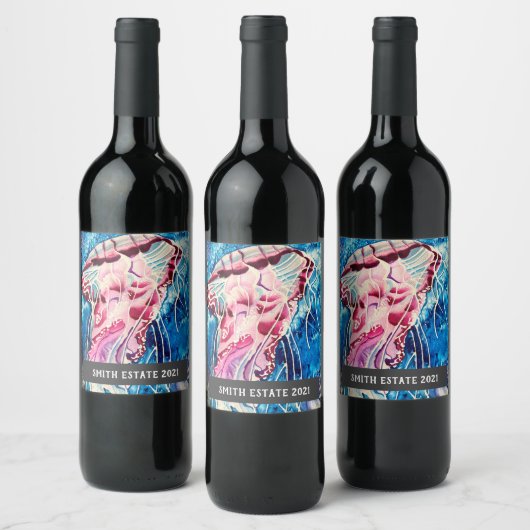 Kleurrijke oceaankunst waterverf wijn etiket (Flessen)