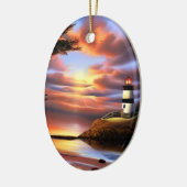 Kleurrijke Ocean Sunset en Vuurtoren Gepersonalise Keramisch Ornament (Links)
