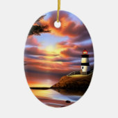 Kleurrijke Ocean Sunset en Vuurtoren Gepersonalise Keramisch Ornament (Voorkant)