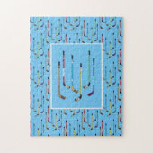 Kleurrijke ockey-sticks: blauwe achtergrond legpuzzel (Verticaal)