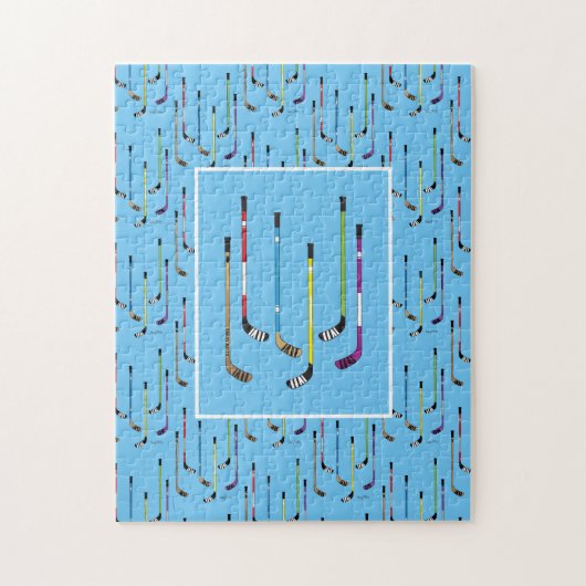 Kleurrijke ockey-sticks: blauwe achtergrond legpuzzel (Verticaal)