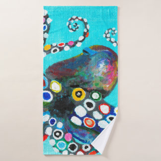 Kleurrijke octopus handgetekende illustratie schil badhanddoek