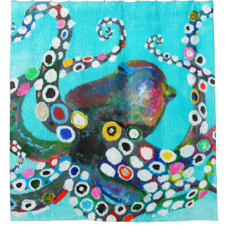 Kleurrijke octopus handgetekende illustratie schil douchegordijn