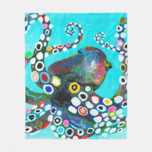 Kleurrijke octopus handgetekende illustratie schil fleece deken