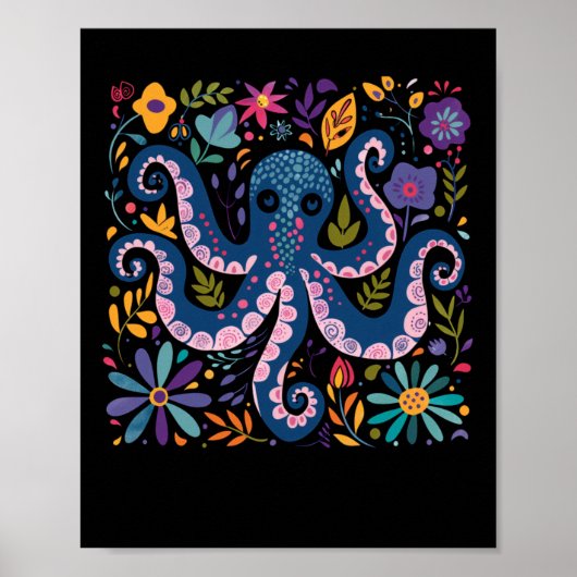 Kleurrijke Octopus Illustratie Omgeven Poster (Voorkant)